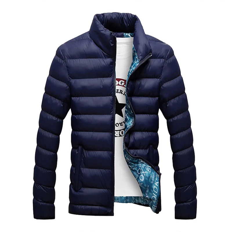 Picture Dark Blue Лидер продаж, брендовая модная однотонная качественная куртка на молнии с открытым стежком, Мужская Зимняя Повседневная приталенная парка со стоячим воротником, ветровка, куртки, пальто - Цвет: Picture Dark Blue