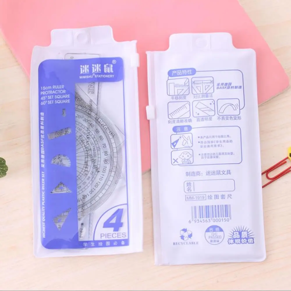 

4 pcs high quality Practical Stationery Straight Ruler Triangle Ruler Measured angle ruler Set Stationery for Student Supplies