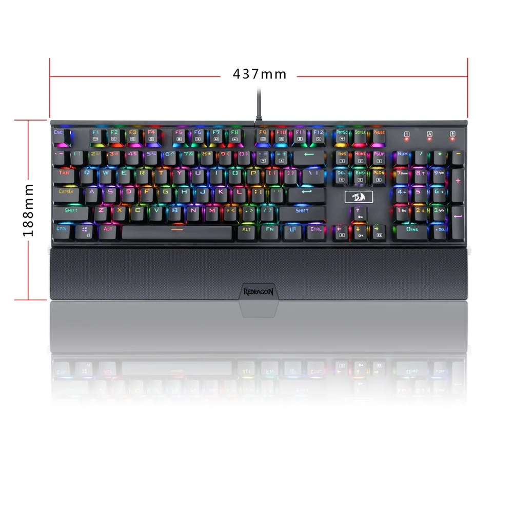 Redragon K567 RAHU RGB Backlit LED Blue Switches 104 Keys Mechanical Gaming Keyboard with Detachable Wrist Rest
