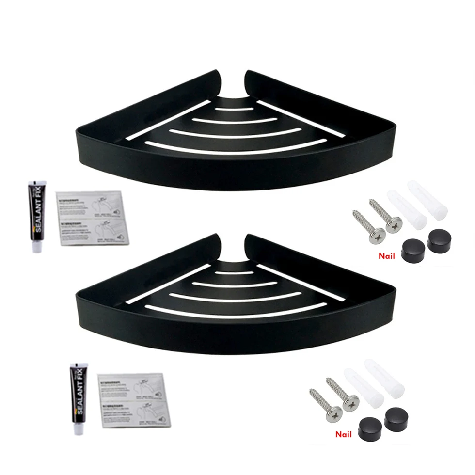 Black 2 Layer Угловая полка для ванной комнаты из нержавеющей стали SUS 304, настенные треугольные полки для ванной комнаты с крючками - Цвет: Black 2 Layer