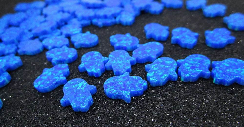

Free Shipping 11x13mm Hamsa Opal Beads High Quality Fatima Hand Synthetic OP05 Blue Opal Stone For DIY Jewelry