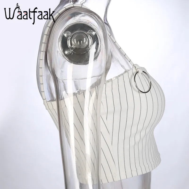 Realpopu, повседневная Полосатая майка, Femme, с вырезом лодочкой, женская уличная одежда, укороченный топ, шикарный, с кольцом, на бретелях, облегающая, черная, тощая, летняя