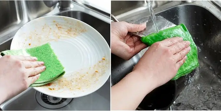 1 шт. 18x23 см высококачественное эффективное антижировое цветное блюдо из бамбукового волокна, моющее полотенце, волшебное кухонное очищающее тряпка