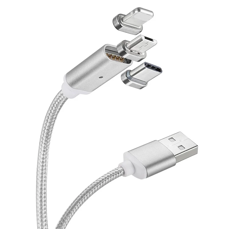 Нейлоновый плетеный 3 в 1 USB кабель для зарядки Магнитный адаптер Micro Type C зарядное