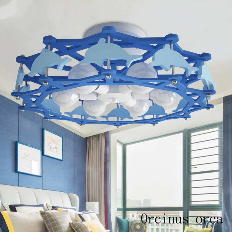 Креативная потолочная лампа с изображением дельфина для мальчиков спальни
