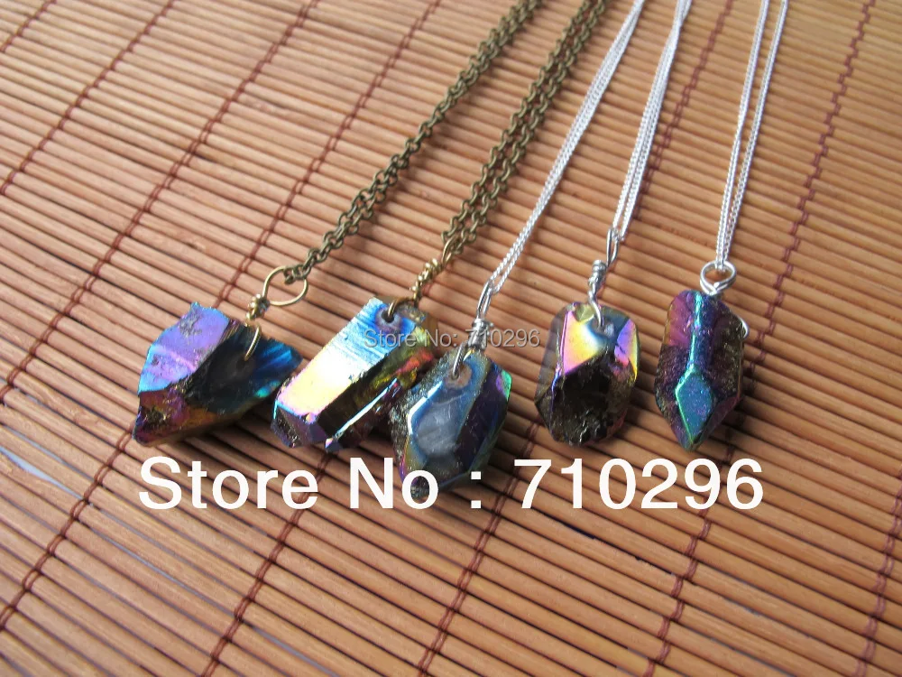 

Natural Blue Quartz Rough Point Gem stone necklace With Chain 10pcs/lot Handcraft Jewelry Necklace