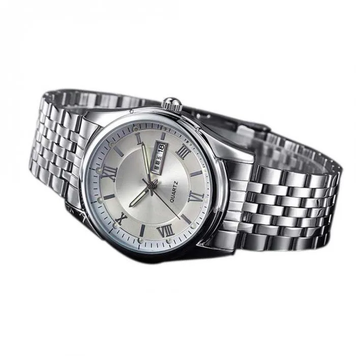 

Men's Business Watch White Stainless Steel Straps Blue Dial Date Roman Number Waterproof Quartz Wrist Watch Gift For Father LL