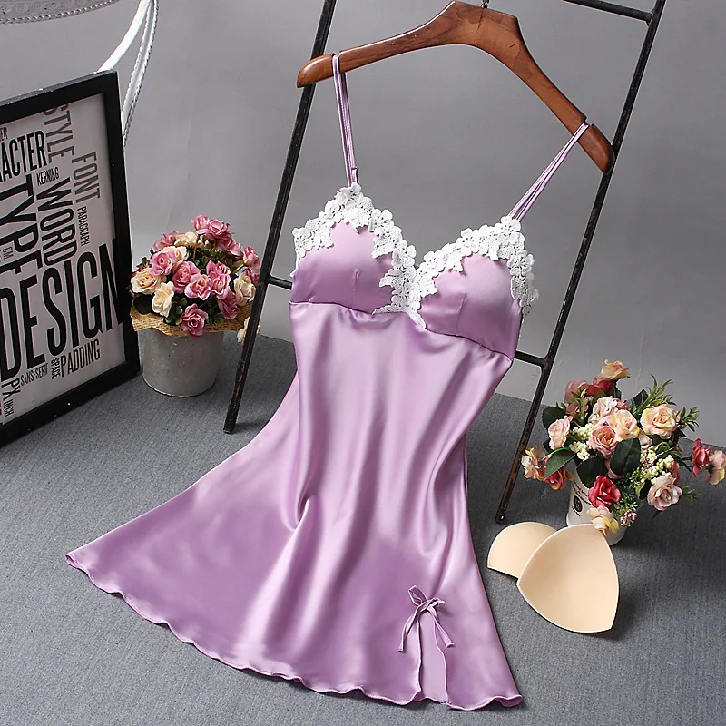 

2021 New Chinese Women Robe Satin Nightgown Sexy Nightshirt Sleepwear Lace Bath Gown Summer Casual Home Night Dress Nighty