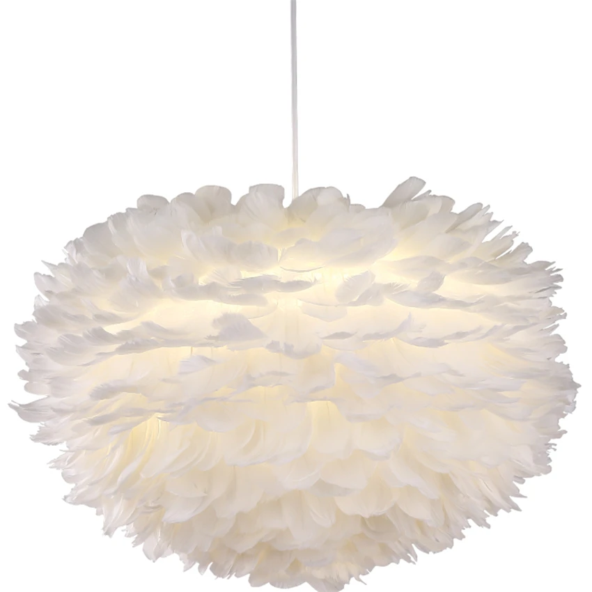 Nordic White Feather Pendant Lights Princess Room Girl Bedroom Living Study Hanging Lamps Modern Children De Fixtures | Лампы и