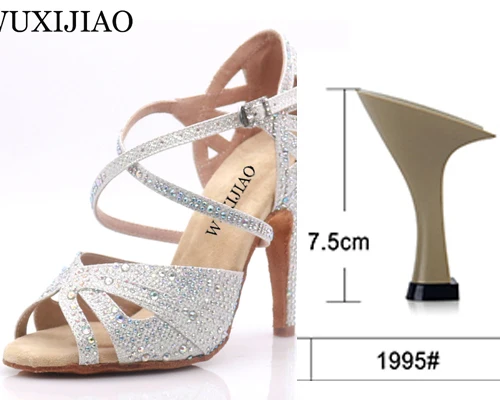 white heel 7.5cm WUXIJIAO/Популярные черно-белые женские туфли для латинских танцев из блестящей ткани; туфли для бальных танцев; вечерние туфли для танцев на квадратном каблуке 7,5 см - Цвет: white heel 7.5cm