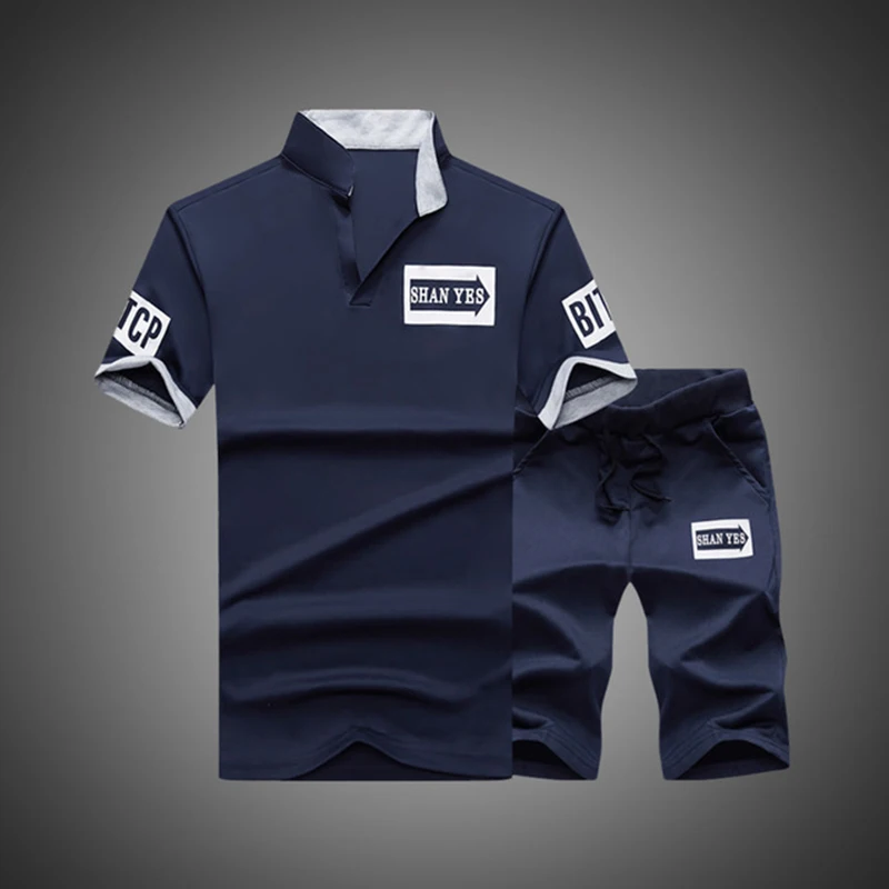 Мужской спортивный костюм лето 2021 короткий рукав рубашка поло + шорты комплект
