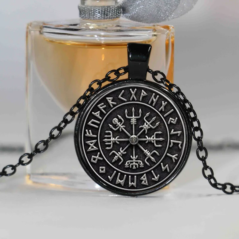 1 шт. Vegvisir Viking подвеска с компасом Ювелирное стекло кабошон ожерелье HZ1 - Окраска металла: 3Black