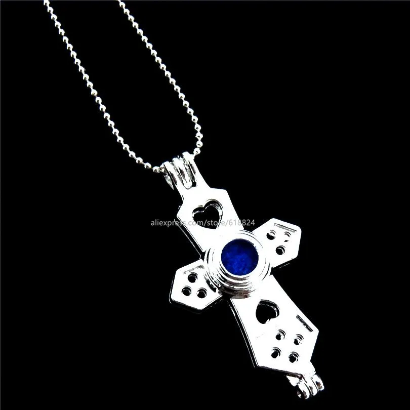 R-l197 Мода Яркий серебряный крест Дизайн медальон Цепочки и ожерелья Бусины клетка