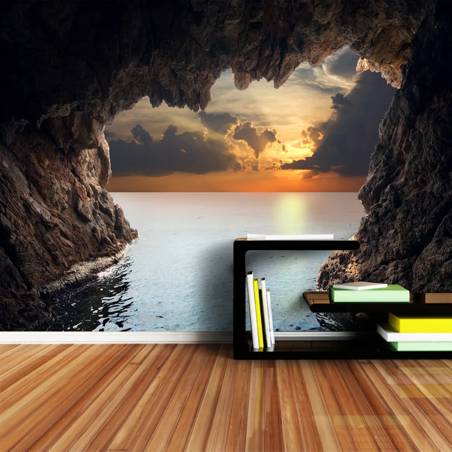 

Custom 3d Photo Wallpapers Wall Papers Home Decor for Living Room Bedroom Sea Cave Sunset Seascape TV Background Murals Rolls