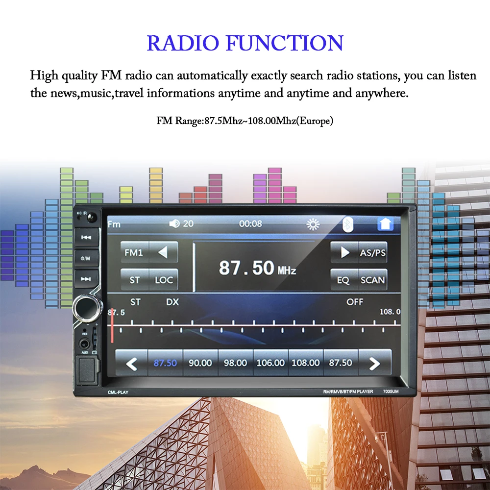 Автомагнитола AMPrime 2Din 7 &quotTouch Mirrorlink Авто Аудио Стерео Авторадио Bluetooth FM/AUX/USB/SD/DVR