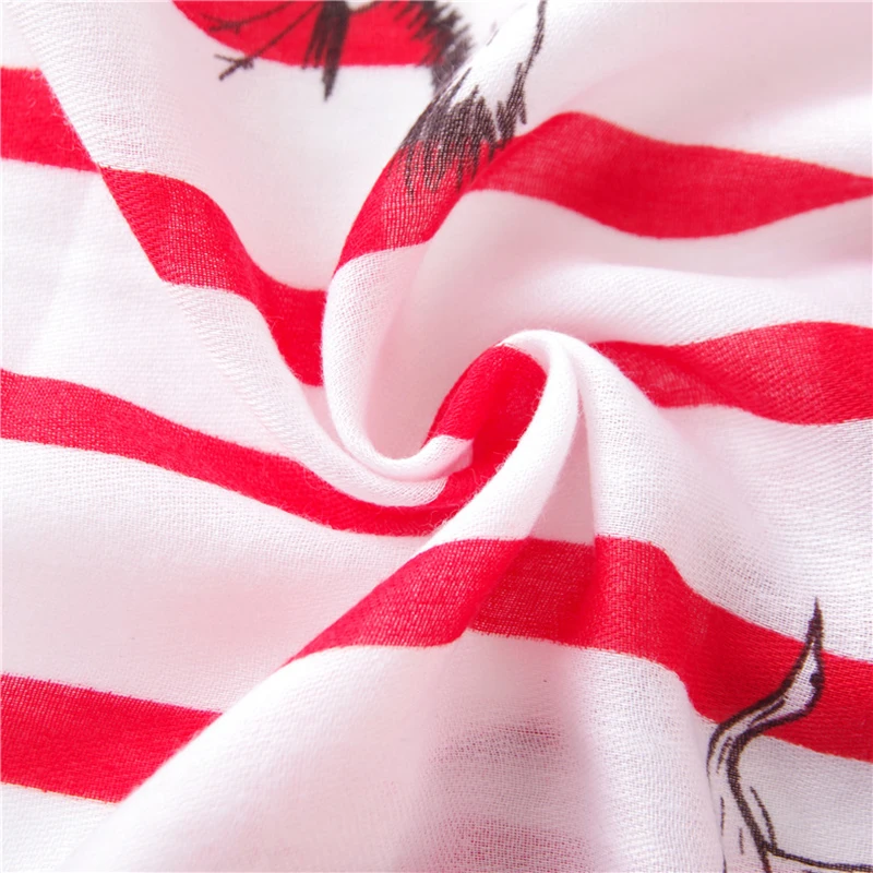 Летняя романтичная шаль из вискозы в полоску с милыми красными и белыми птицами