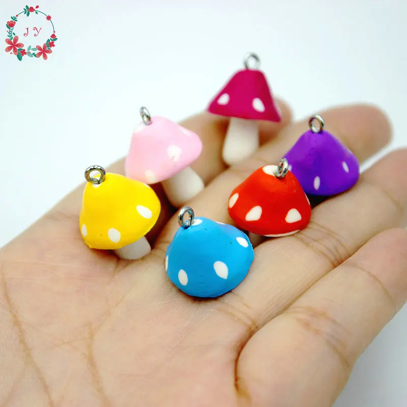 30pcs/lot Polymer Clay Mushroom Craft Handmade with EYE Screw DIY Cartoon Home Decor Ornament 20mm Appliques Charms | Дом и сад