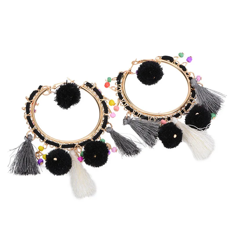 pom tassel earrings for women ethnic dangle fashion jewelry boucle d'oreille ethnique vintage statement | Украшения и