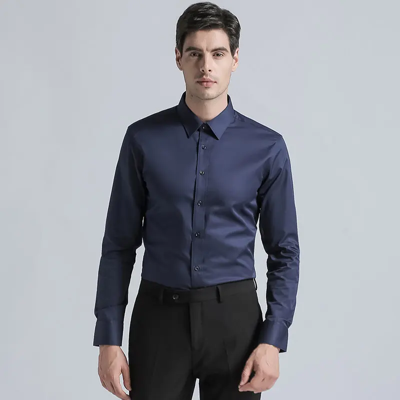 Men's New Arrival High Quality Cotton Blend Shirts Regular Fit Shirts Solid Color Long Sleeve Formal Business Suits Shirts