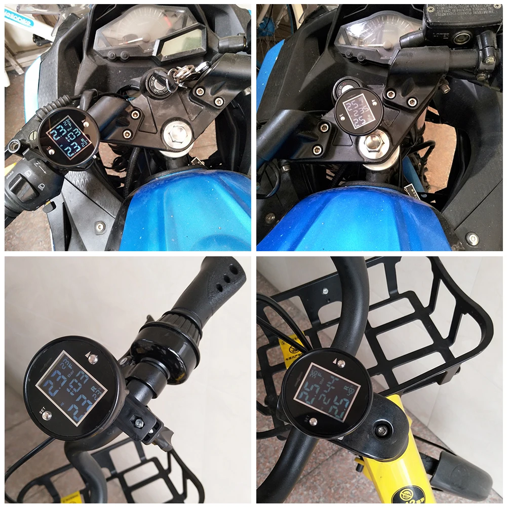 Универсальный беспроводной датчик давления в шинах для мотоцикла TPMS с дисплеем времени датчик давления в шинах мотоцикла 2 внешних датчика s zk30