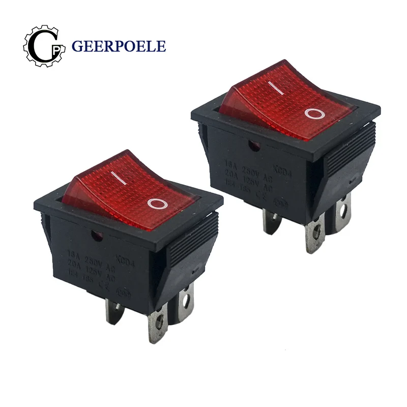 

1,2 pcs/lot KCD4 31*25mm Red LED 4PIN SPST Boat Rocker Switch on off Snap-in Position switch 16A 250V Light