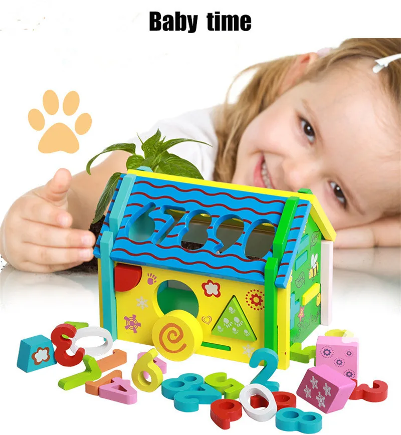 Красочные деревянные съемные цифры геометрические модели дома строительные