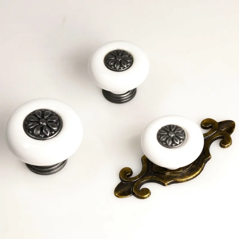 Классические белые керамические ручки для ящиков Ручки черные