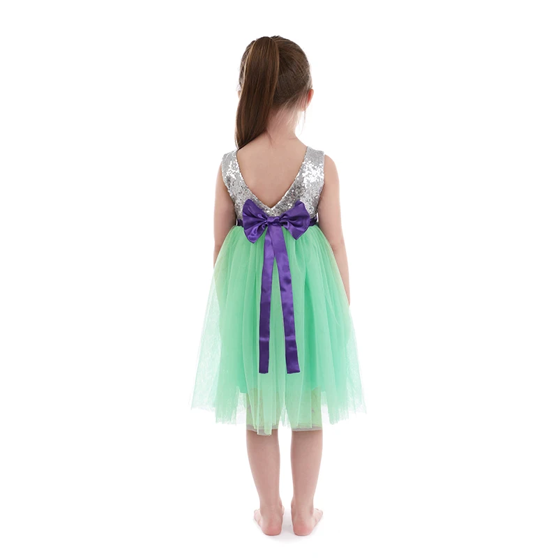 Kaiya Angel Princess Wedding Party Girls Dress Summer Sleeveless White Sequins Apple Green Mesh Purple bow Spring clothes | Детская