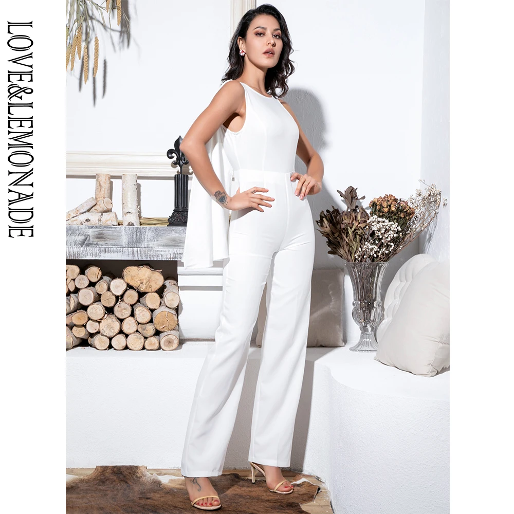Женский комбинезон LOVE & LEMONADE белый с открытой спиной и высокой талией модель