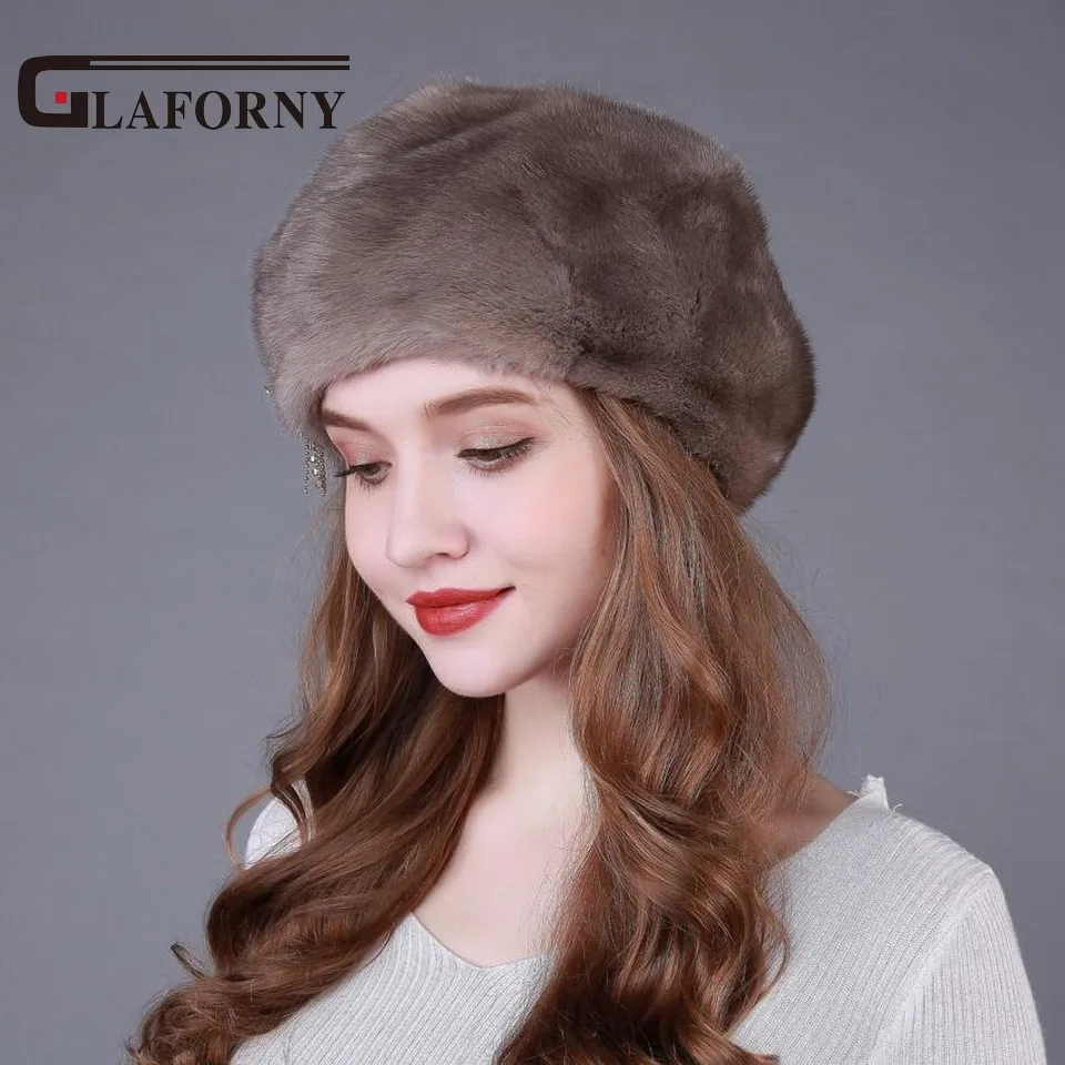 Glaforny Новое поступление шапки из натурального меха норки цельные береты из меха норки женские роскошные меховые шапки хорошего качества для России
