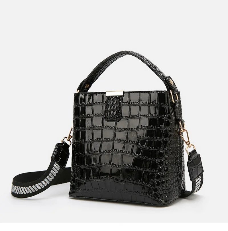 FUNMARDI Crocodile Patent Leather Shoulder Bags Luxury Handbag Women Bags Designer Crossbody Bags Brand Bucket Bag Tote WLHB1961