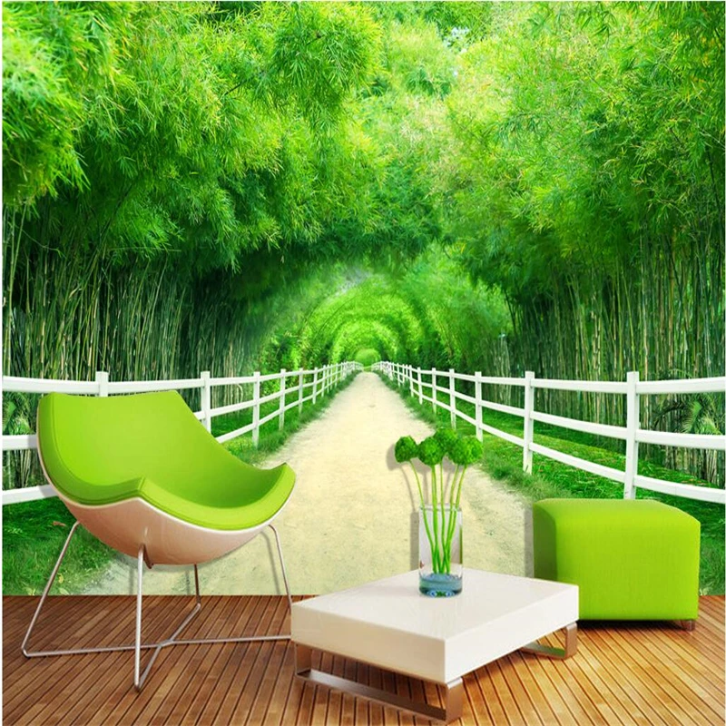 

wellyu Bamboo forest fence path fresh 3D TV backdrop custom large fresco green silk silk wallpaper papel de parede