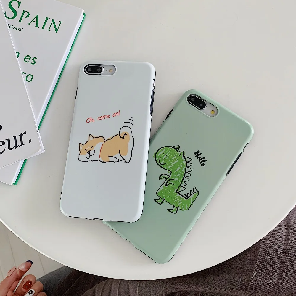 ORYKSZ Cartoon Dinosaur Dog Phone Case For iphone XS Max XR X 6S 6 7 8 Plus Silicone Cases Art Painted Cover |