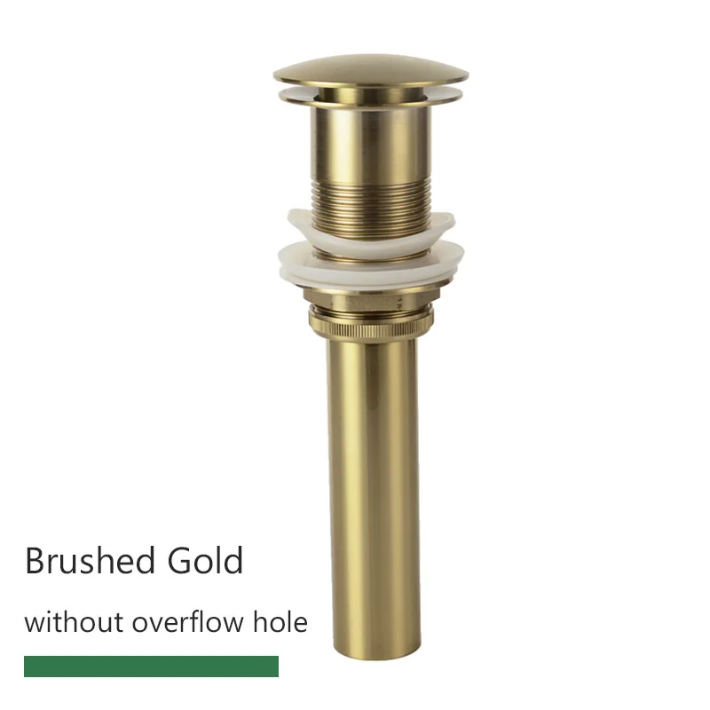 Brush gold no hole Качественный латунный умывальник для ванной комнаты Pop Up Слив с переливом дизайн черный/белый/хромированный/циркониевое золото/розовое золото/шар 6 цветов - Цвет: Brush gold no hole