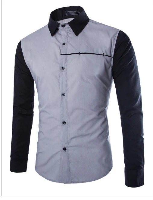 New Arrival! 2015 Autumn fashion hit color patchwork men's shirts Casual style long sleeved shirt Slim fit men 9169|shirt slim|shirts urbanshirt