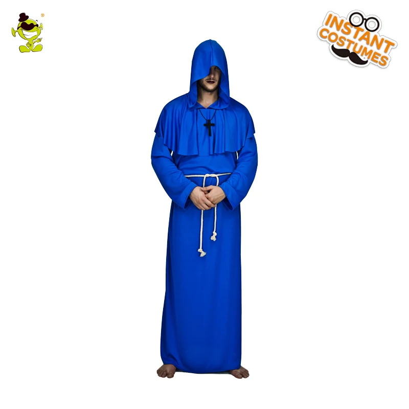 

Adult Man Friar Tuck Costume Cosplay Halloween Party Blue Robe Clothing Role Play Tuck Costumes