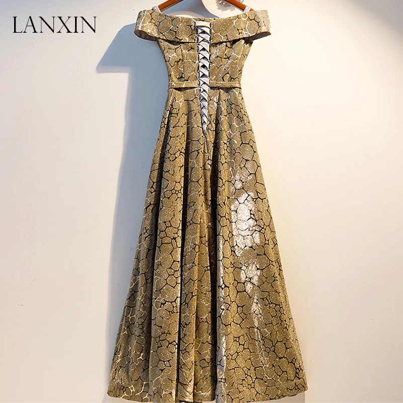 Золотые вечерние платья с открытыми плечами длиной до пола сверкающее атласное