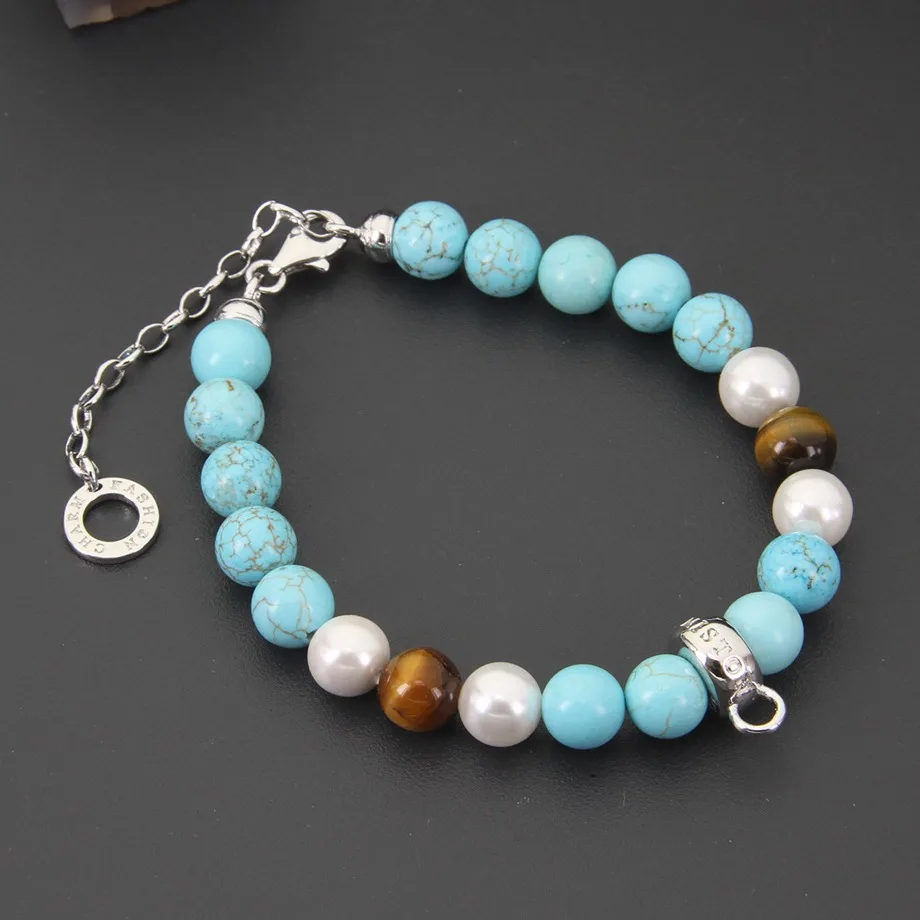 

Thomas Tiger Eye Pearl Nature Stone Beads Bracelet Fit TS Charm, Chain Length 4.5cm, Glam Jewelry Soul Gift for Women TS B503
