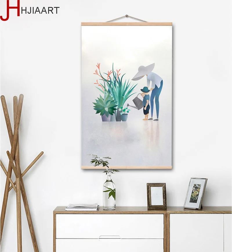 

Nordic Cartoon Kids Flower Landscape Painting on Canvas Wooden Framed Wall Art Poster and Prints for Kid's Room Decor