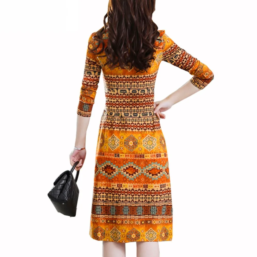 

Spring, Autumn and Winter New Women's Vintage Vintage Print High Waist V-neck Long Sleeve Long Fashion Dress RYG230