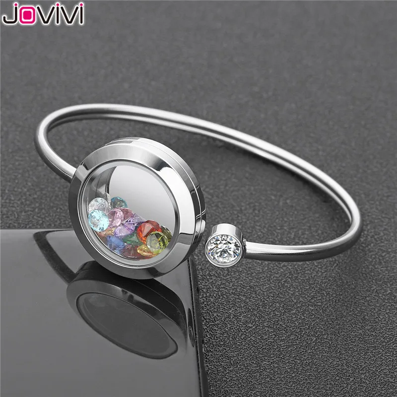 1x Silver Jovivi нержавеющая сталь циркон браслеты камень рождения памяти Плавающий Шарм Стекло медальон браслет для женщин DIY ювелирных изделий - Окраска металла: 1x Silver