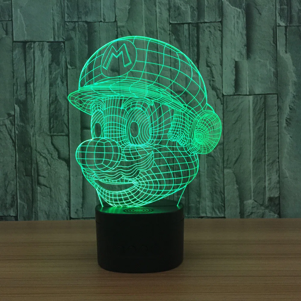 3D светодиодный Лампа накаливания Марио Ночная настольная лампа 7 цветов