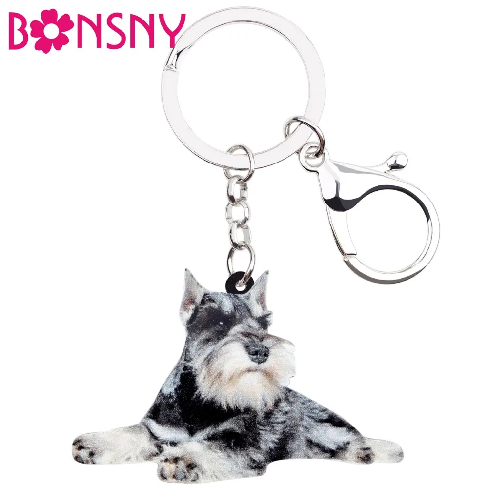 

Bonsny Acrylic Cartoon Schnauzer Terrier Dog Key Chains Keychains Ring Animal Jewelry For Women Girl Bag Car Purse Charms Bijoux