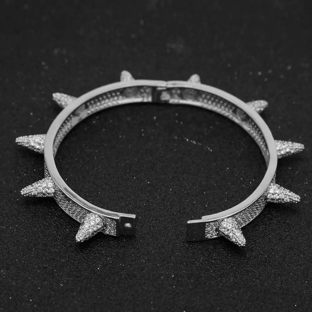 CJZBLXSL01216Luxury Iced Out Bling кубический циркон хип хоп Розовое Золото Серебро Браслеты с заклепками браслеты с шипами подарки для мужчин и женщин(подбородок