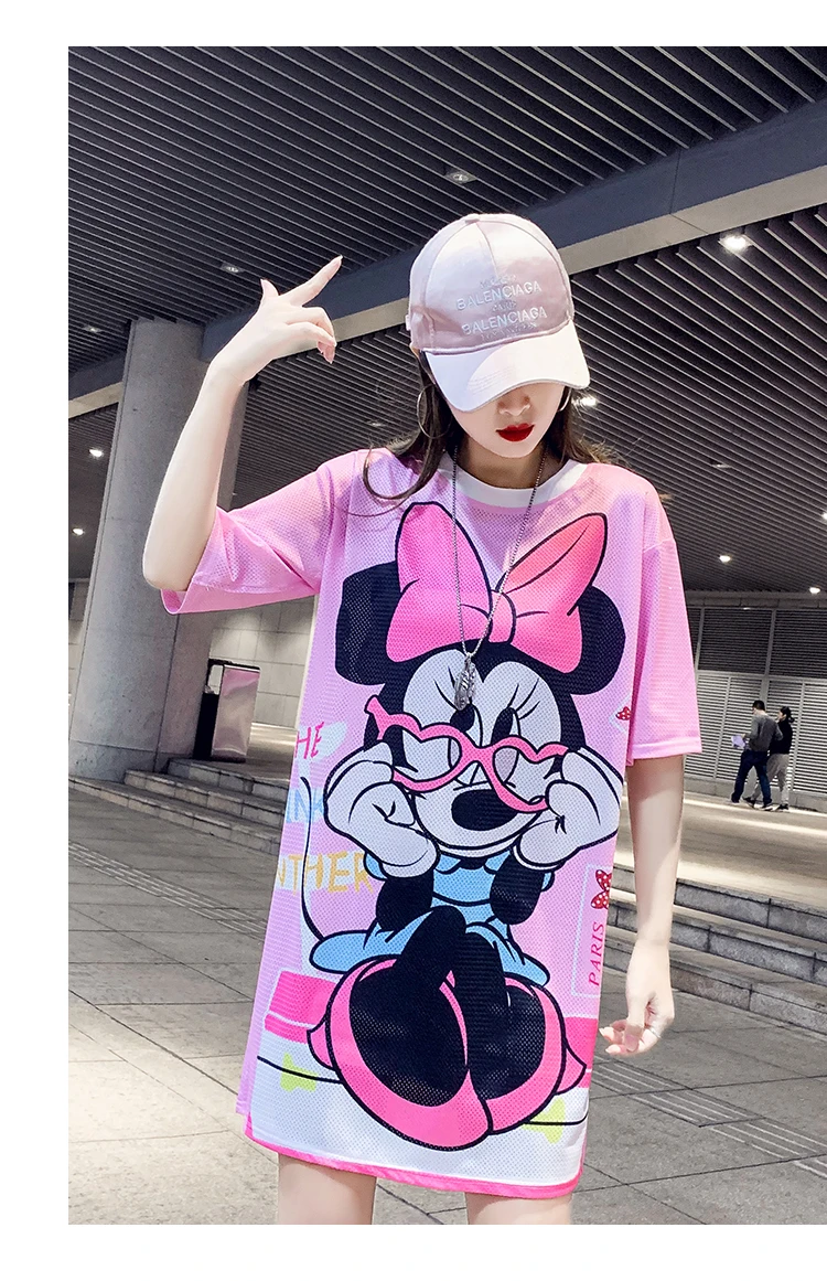 Vestido de camiseta/милое платье футболка с героями мультфильмов для студентов летнее