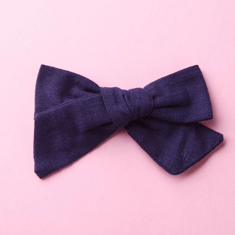 Navy with clip Handtied School Girl нейлоновый бант или заколки для волос, цветочный принт тканевый бант повязки на голову Baby Shower подарок - Цвет: Navy with clip