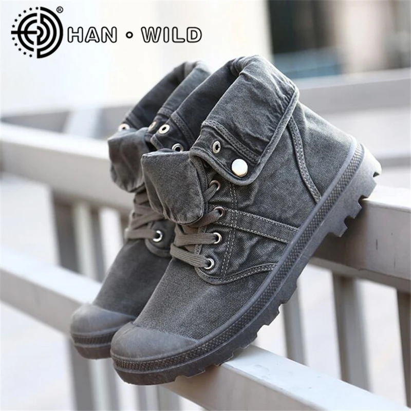 Men Washed Canvas Shoes Spring Autumn Top Quality Lace-up High Solid Colors Man Vulcanized | Обувь