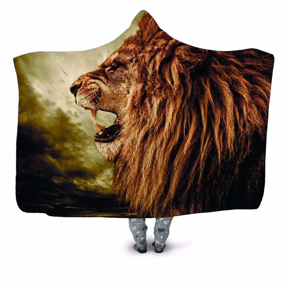 

Lion Roaring 3D Print Hooded Blanket Couch Sofa Cover Travel Youth Child Velvet Plush Throw Fleece Blanket Bedspread Home Office