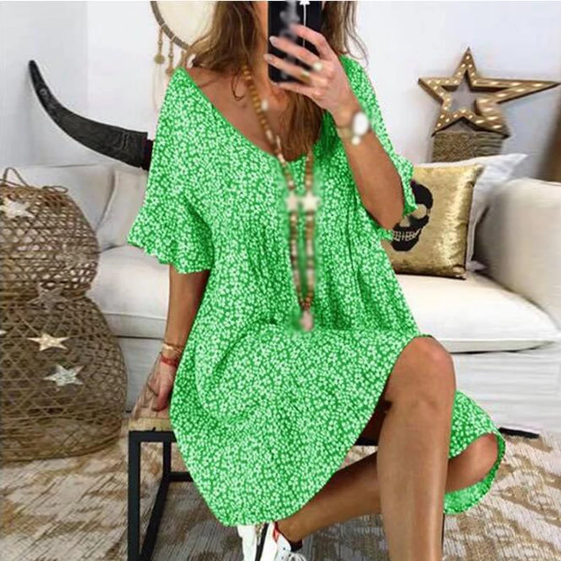 Женское платье с v-образным вырезом и цветочным принтом летнее праздничное