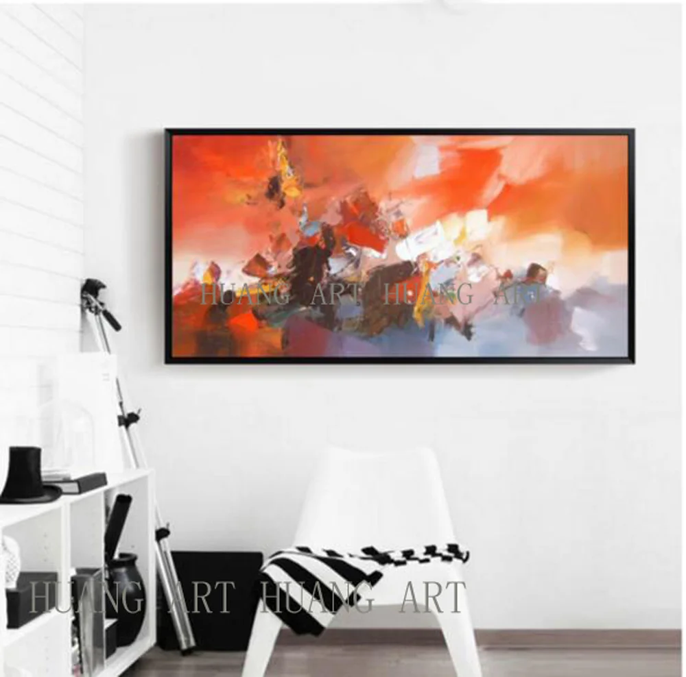 Skilled Artist Hand-painted Large Size High Quality Brown and Blue Colors Abstract Oil Painting for Living Room Decoration | Дом и сад